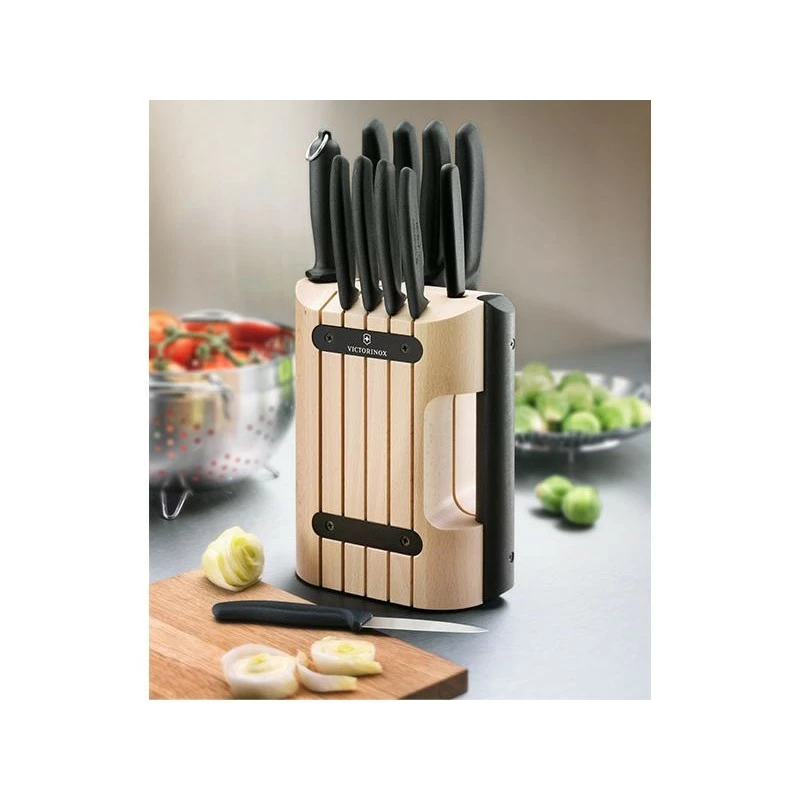 Bloc En Bois 11 Couteaux De Cuisine Victorinox Manches Noirs 2 Bloc En Bois 11 Couteaux De Cuisine Victorinox Manches Noirs – Image 2