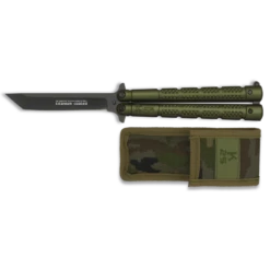 Couteau Papillon K25 Lame Revêtement Titane Manche Vert