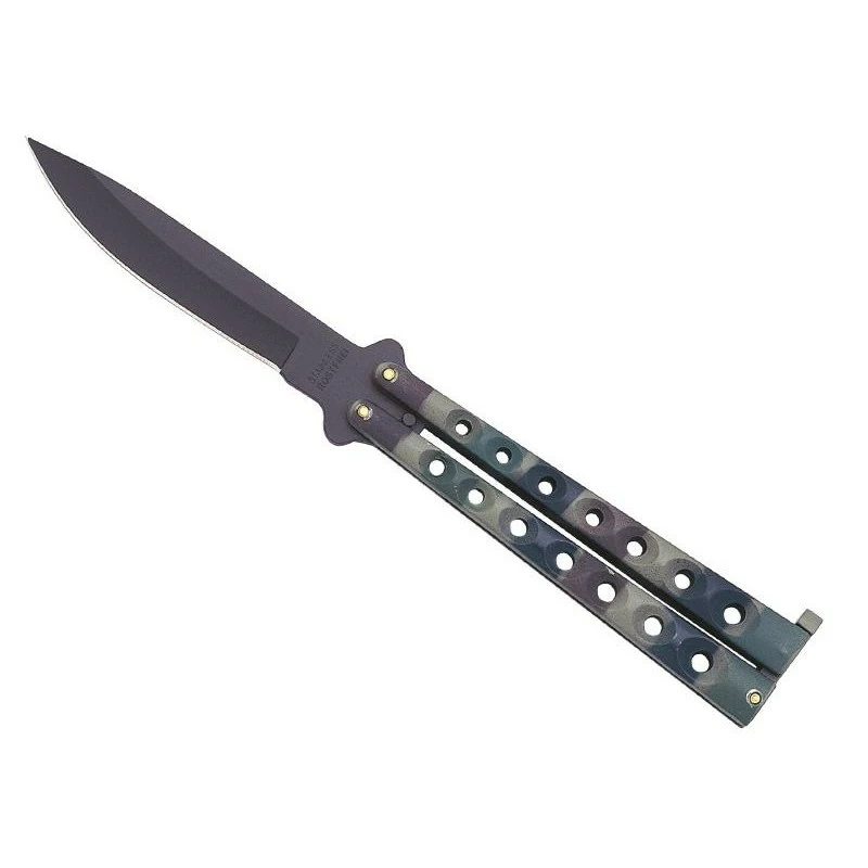 Couteau Papillon Keen Blades - Manche Camouflage 12.5cm à Trous 1 Couteau Papillon Keen Blades - Manche Camouflage 12.5cm à Trous